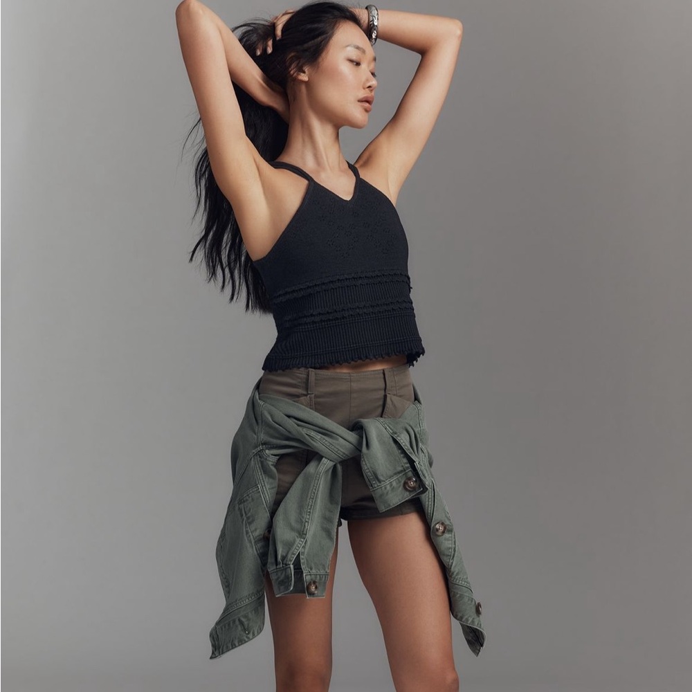 Anthropologie Knit V Neck Black Linen Blend Tank Top SZ XLG Spring Evening Chic
